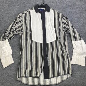 Vtg Wrangler Long Tails Mens Striped Western Bib Shirt Black White 15.5 x 34 M